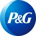 Cercle bleu foncé orné d'une bordure plus claire sur la gauche et comportant l'inscription P&G